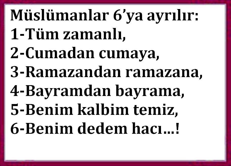 müslümanlar 6 ya ayrılır